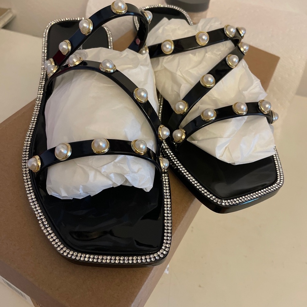 Steve Madden Black Crystal Studded Sandals